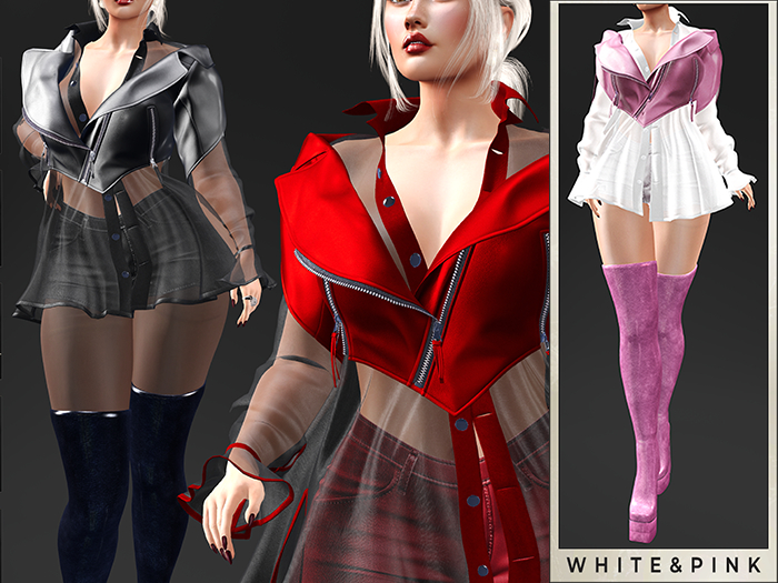 GGVG AINE SHIRT WITH JACKET&SHORT WHITE&PINK