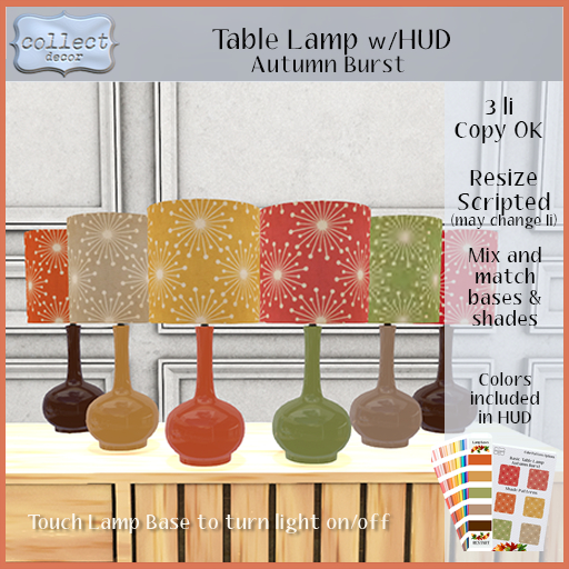 Table Lamp w/HUD - Autumn Burst - { collect }