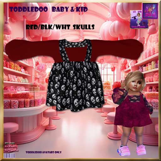 Red/Blk/Wht skulls dress toddledoo