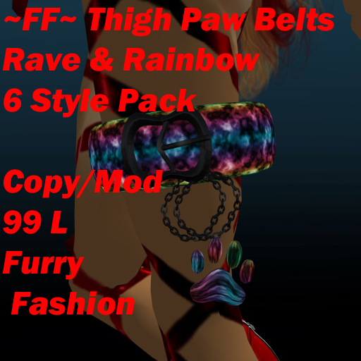 ~FF~ Thigh Paw Belts Rave & Rainbow Furry
