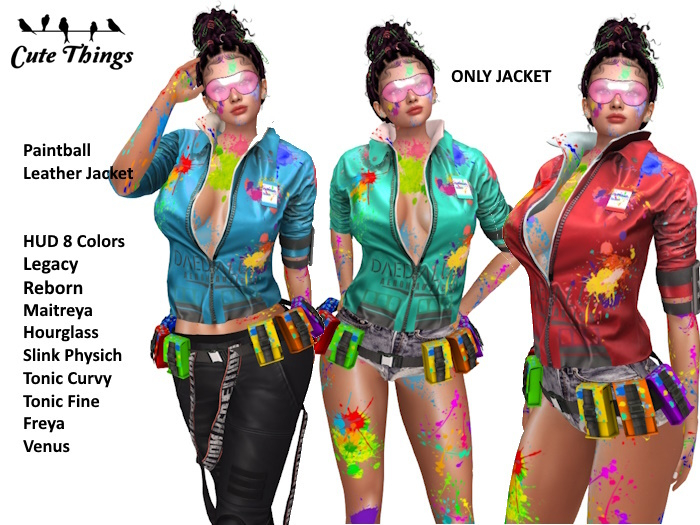 [CT] Paintball Leather Jacket HUDX 8 - Maitreya - Legacy - Reborn -Hourglass- Physich - Venus - Freya - Tonic Curvy/Fine