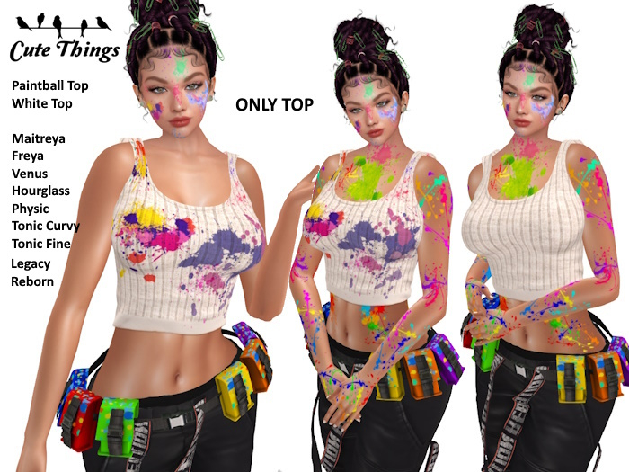 [CT]Paintball Short Top + White - Maitreya - Legayc - Reborn - Freya/Venus - Hourglass/ Physic - Tonic Fine/Curvy DEMO