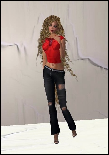 Shredded Jean w Red Ruffles