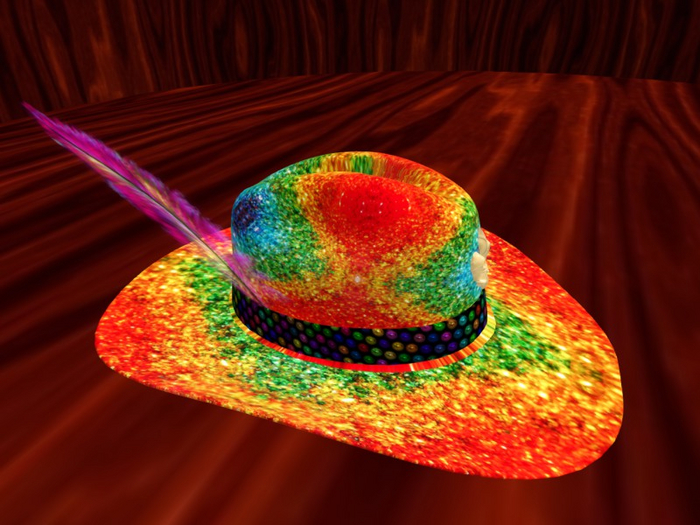 TM Western Mardi Gras Hat with Rainbow Feather - Primary Colors