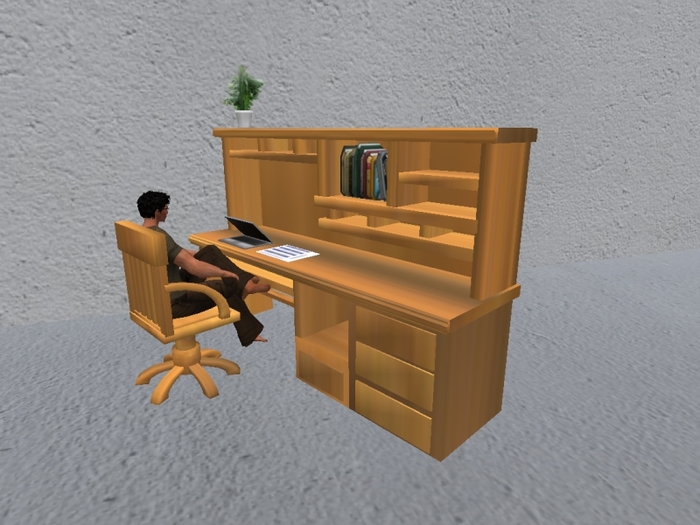 Arkad's Low prim Office Set Medium Wood copy/modify (BOXED)