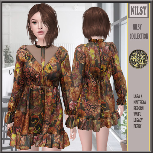 HARVEST PRINT RUFFLED DRESS