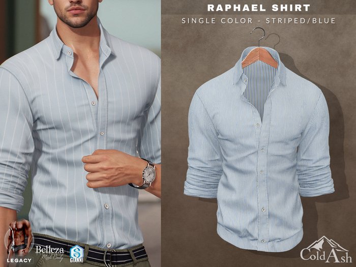 {COLD-ASH} Mens RAPHAEL Shirt UNBUTTONED (Striped-Blue)