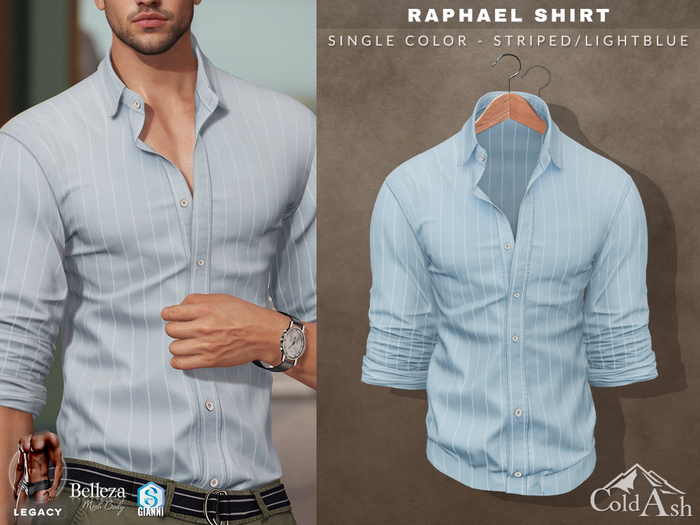 {COLD-ASH} Mens RAPHAEL Shirt UNBUTTONED (Striped-LightBlue)