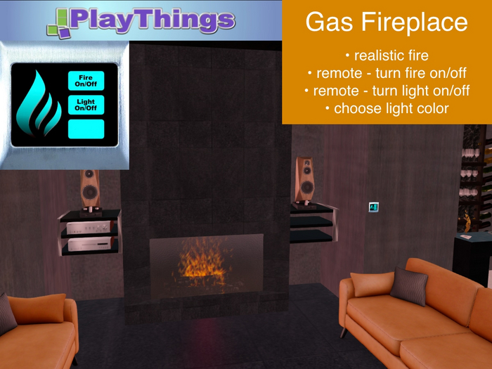 Gas Fireplace - black marble - with remote (boxed)