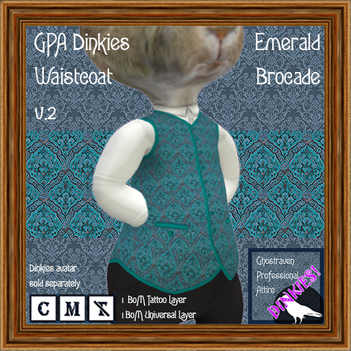 GPA Dinkies Waistcoat BOM - Emerald Brocade Print v.2