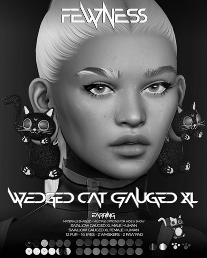 Fewness - Wedged Cat Gauged XL Earring - DEMO