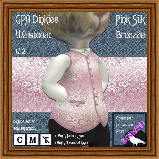 GPA Dinkies Waistcoat BOM - Pink Silk Brocade Print v.2