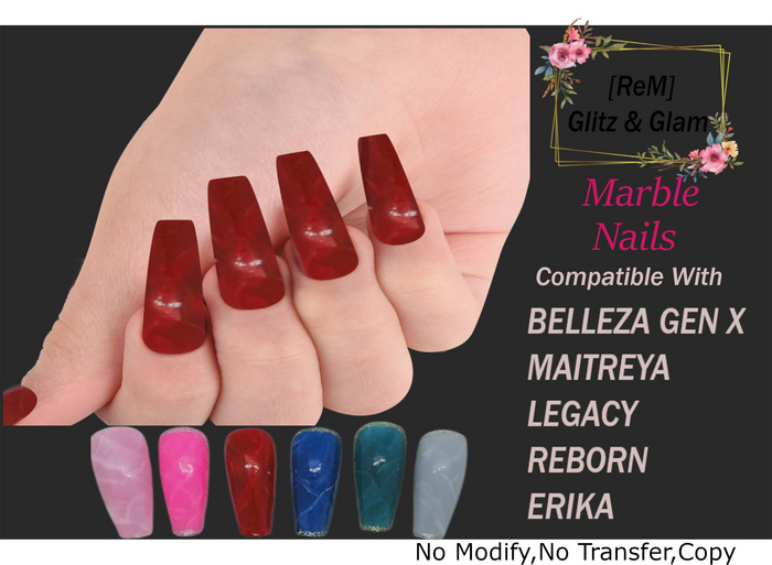 [ReM]  Red Marble Nails