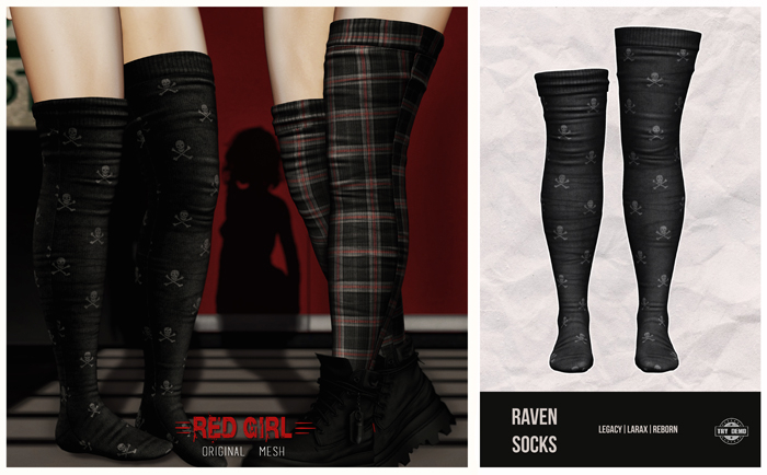 [RED GIRL] Raven Socks Black Skull - [addme]