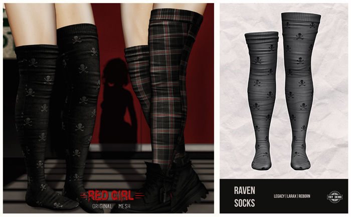 [RED GIRL] Raven Socks Gray Skull - [addme]