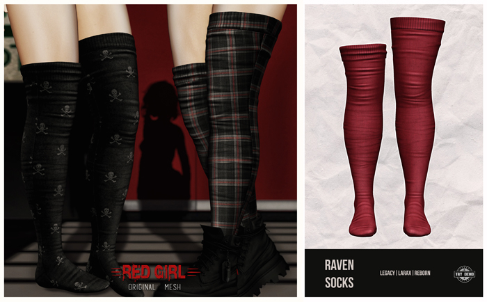 [RED GIRL] Raven Socks Oxblood - [addme]