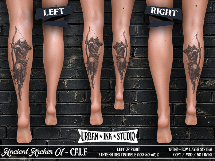 ..:UIS:.. Calf Tattoo - Ancient Archer 01 BW