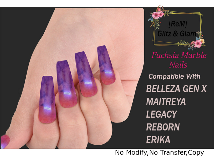 [ReM] Fuchsia Marble Nails