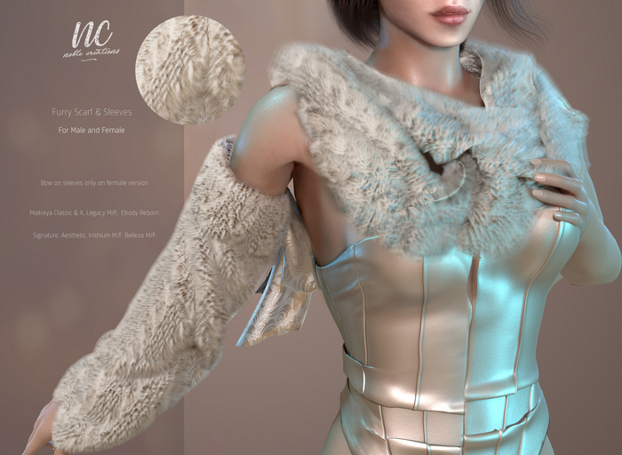 [NC] - White Furry Scarf & Sleeves