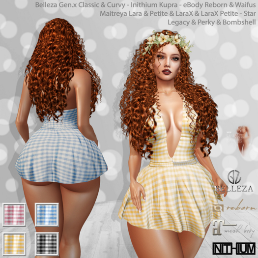 Ginger Gingham Dress Fatpack: Belleza Gen.X - Inithium Kupra - eBody Reborn & Waifu - Maitreya LaraX - Legacy Perky Bomb