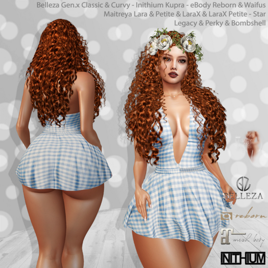 Ginger Gingham Dress Blue: Belleza Gen.X - Inithium Kupra - eBody Reborn & Waifu - Maitreya LaraX - Legacy Perky Bombshe