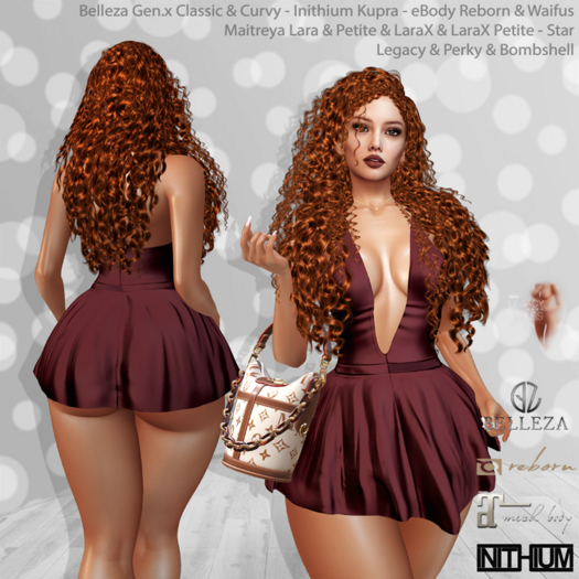 Ginger Dress Burgundy: Belleza Gen.X - Inithium Kupra - eBody Reborn & Waifu - Maitreya LaraX - Legacy Perky Bombshell