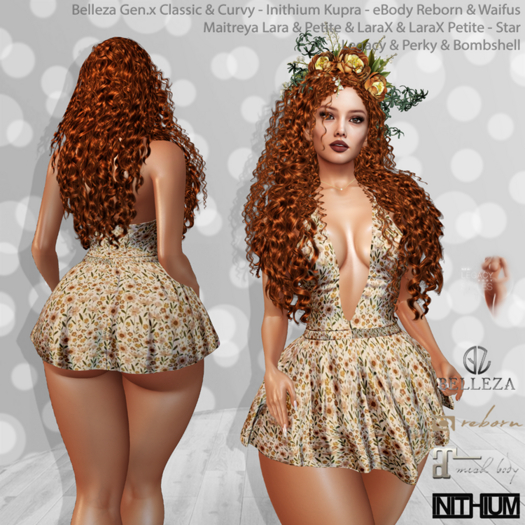 Ginger Dress Floral 3: Belleza Gen.X - Inithium Kupra - eBody Reborn & Waifu - Maitreya LaraX - Legacy Perky Bombshell