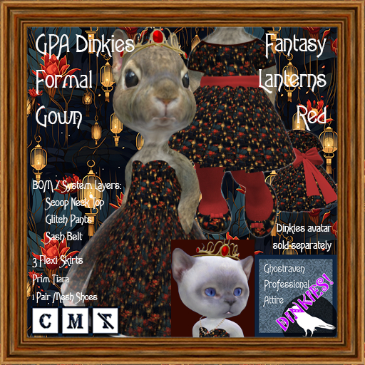 GPA Dinkies Formal Gown BOM - Fantasy Lanterns Red Print