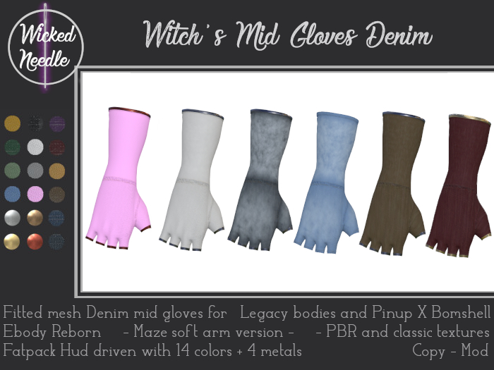 ~W-N~ Witch's mid gloves Denim + PBR
