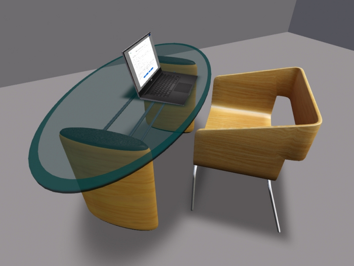 Desk with animated seat and notebook