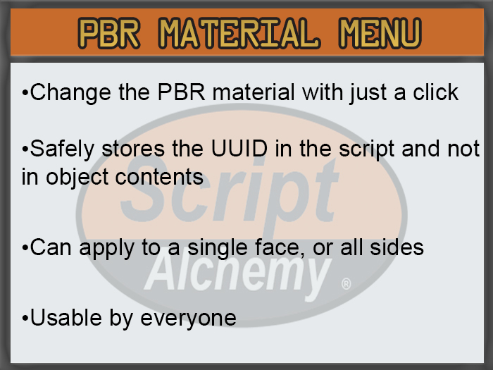 Script Alchemy - PBR Material Changer menu