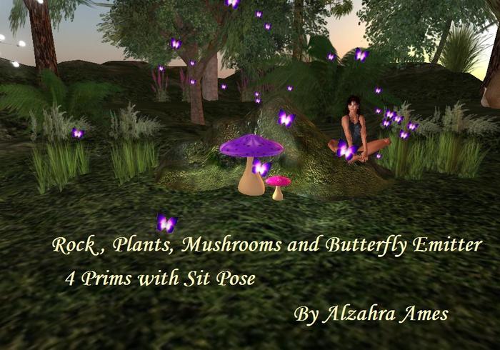 Rock with Mushrooms and Butterfly emitter