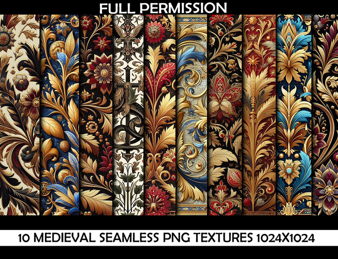 (AMARYLLIS FASHION) - FULL PERMISSION - Seamless Medieval Textures - Pack1