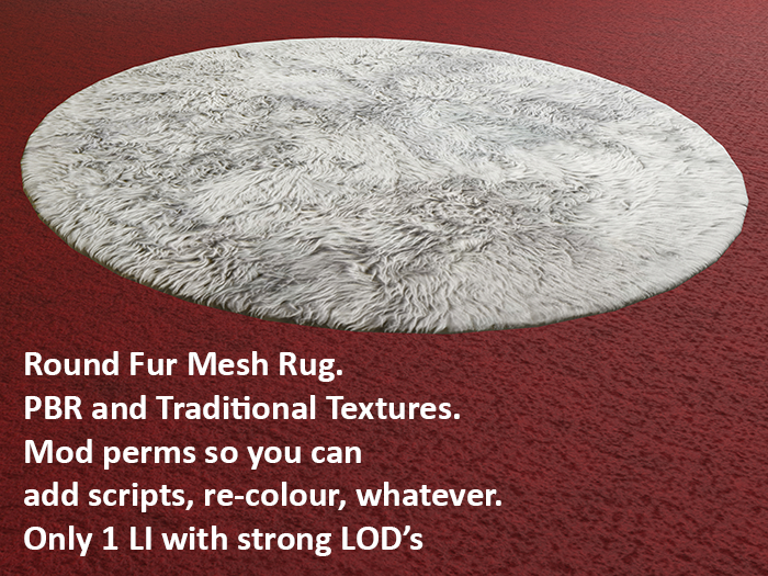 Round Fur Rug, Mesh, PBR & Traditional Textures
