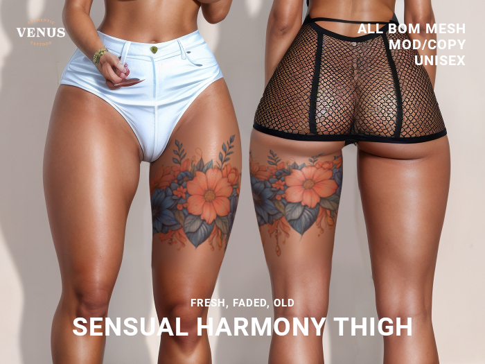 THIGH TATTOOS FLOWERS BEADS