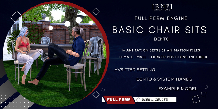 [RNP] Basic Chair Sits BENTO Engine Animation Female and Male Single Sits - AvSitter Setup 