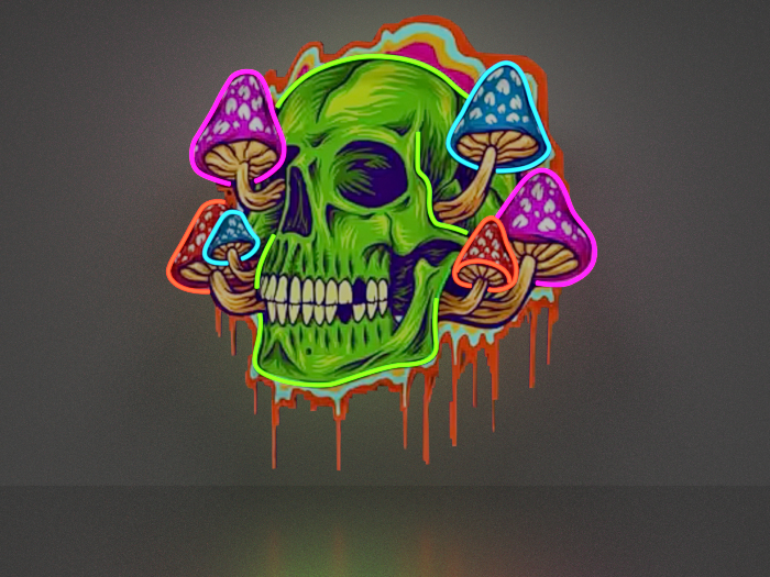 Skull in mushrooms NEON Picture Full Permission