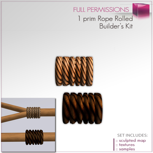Full Perm Sculpted 1 prim Coil of Rope - Rope Rolled Builder's Kit Set