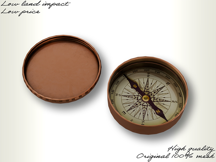 Compass, brass in Victorian style. Glass, copper