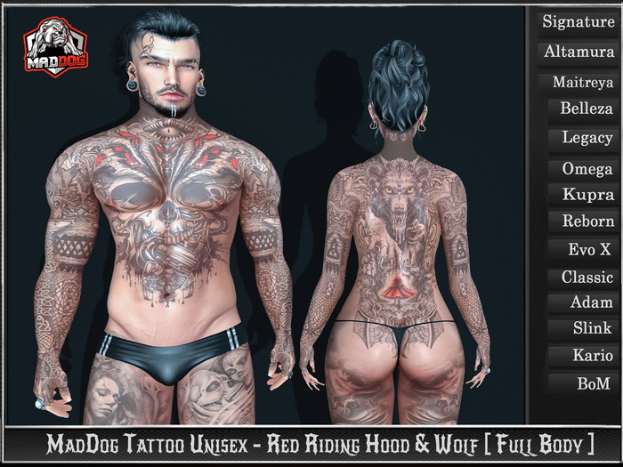 MadDog Tattoo Unisex - Red Riding Hood & Wolf [ Full Body ]