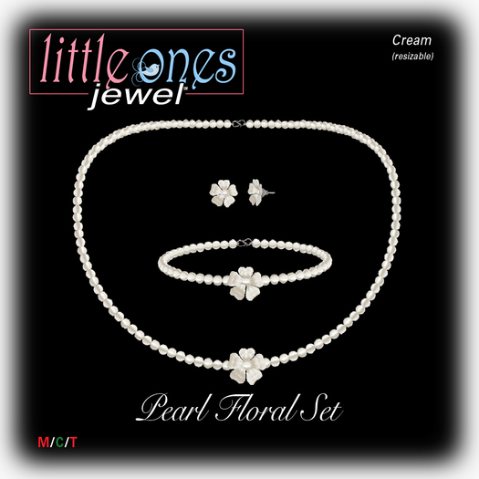 Little Ones Couture: Pearl Floral Jewelry Set - Cream