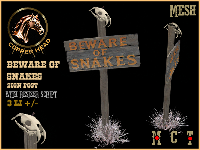 Beware of Snakes Sign Post