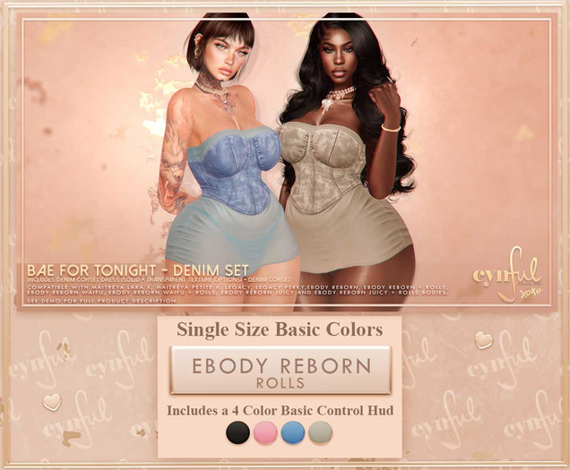 Cynful Bae For Tonight - Denim Set - eBody Reborn + Rolls  (Single Size Basic Colors)