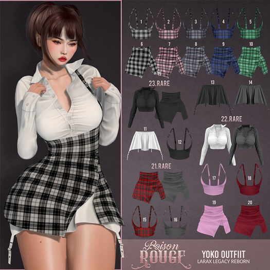 21. POISON ROUGE Yoko Overskirt Red Squar Cool Grey Reborn RARE