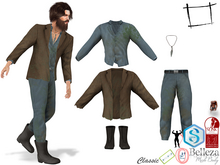 WC1753 Dirty Old Stained Jeans Pants Outfit With Jacket Shirt