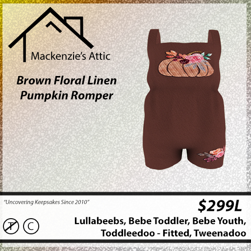 [M.A.] Brown Floral Linen Pumpkin Rompers
