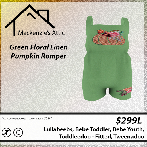 [M.A.] Green Floral Linen Pumpkin Rompers