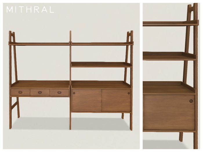 Mithral * Odense Desk + Shelves (Red Woods)