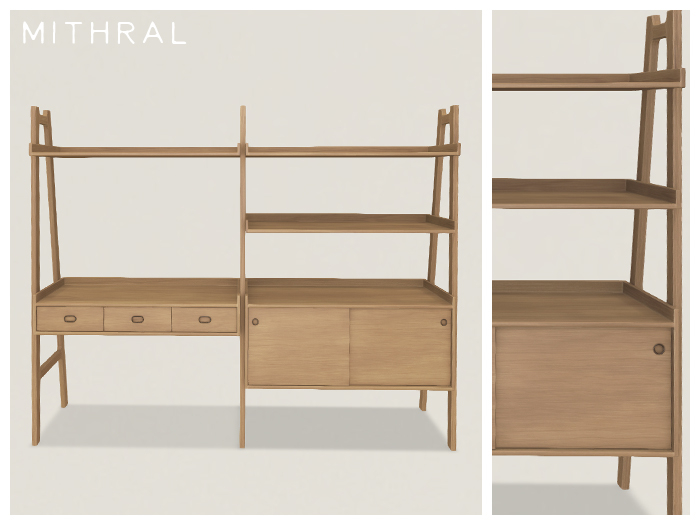 Mithral * Odense Desk + Shelves (Medium Woods)