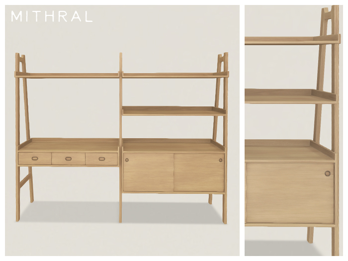 Mithral * Odense Desk + Shelves (Light Woods)